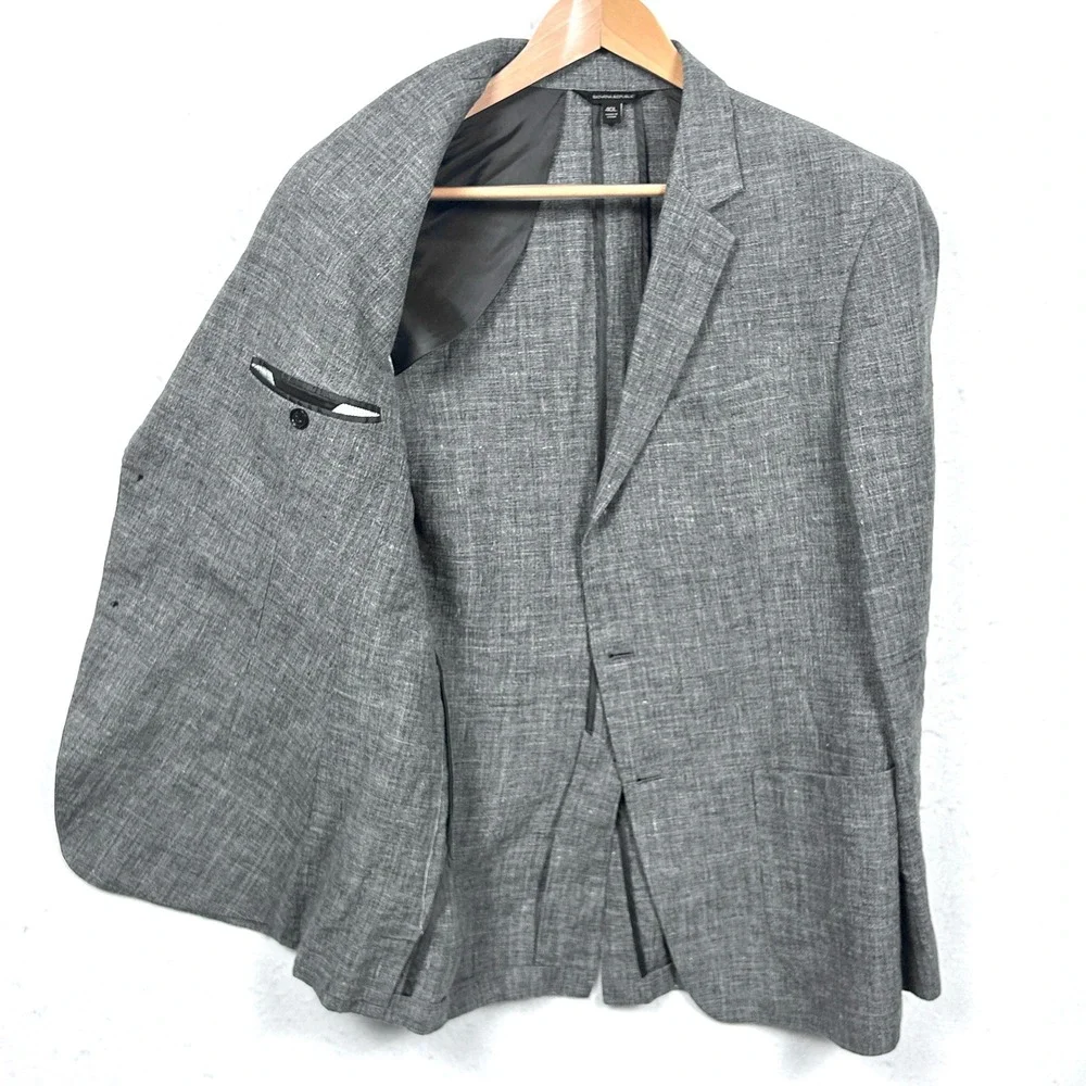 Banana Republic Slim Fit 100% Linen Blazer Men 40L Gray Sport Coat Wedding Guest